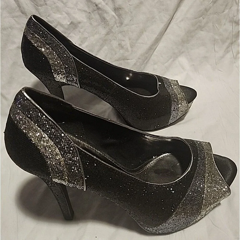 Worthington Multicolored Glitter Sequin 5in Peep Toe Stilettos Womens Shoes 10M